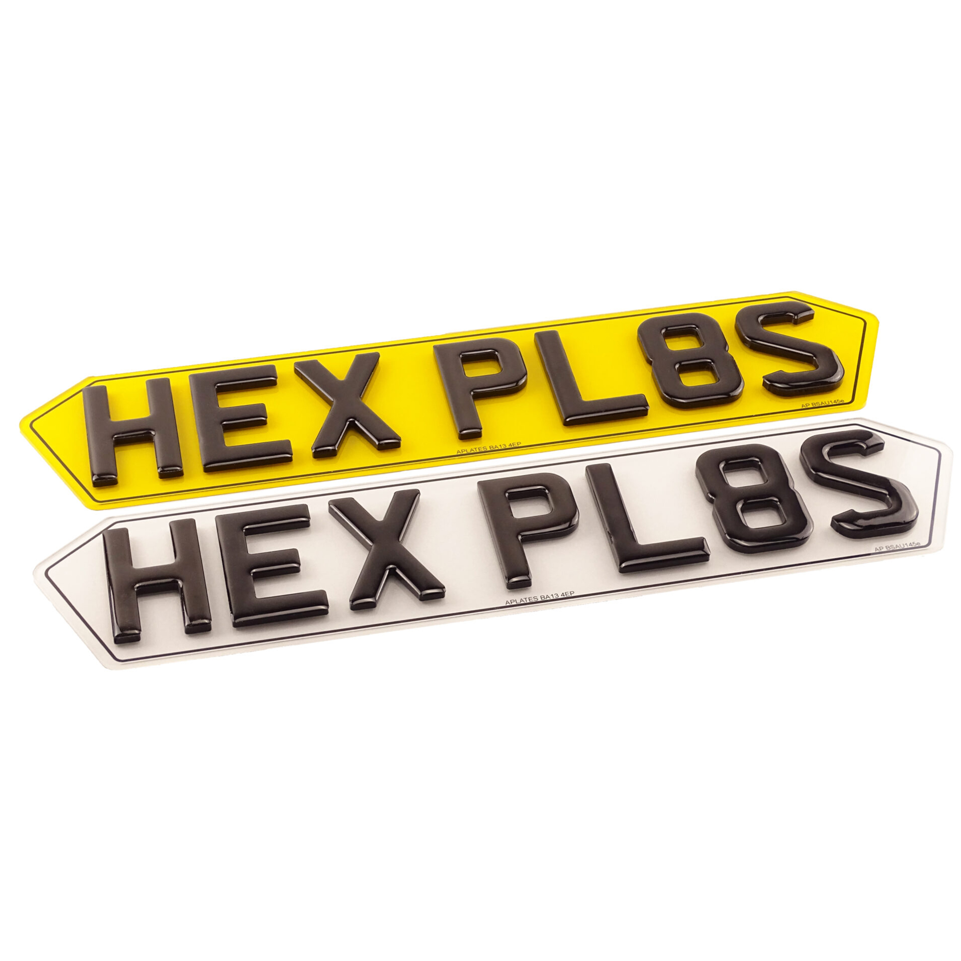 Pair of bespoke hexagon shaped custom number plates